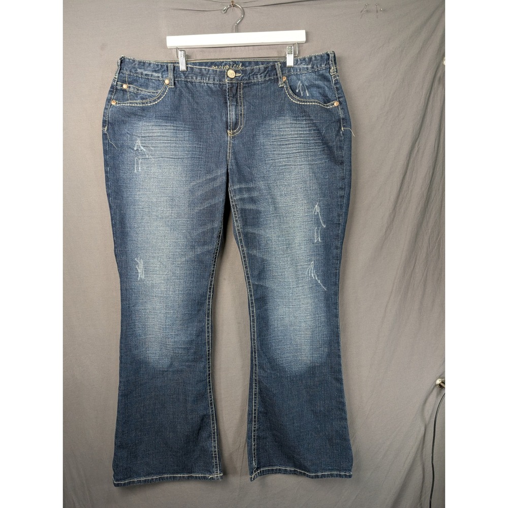 Maurices Womens Blue Distressed Bootcut Jeans 22 LNG 7526